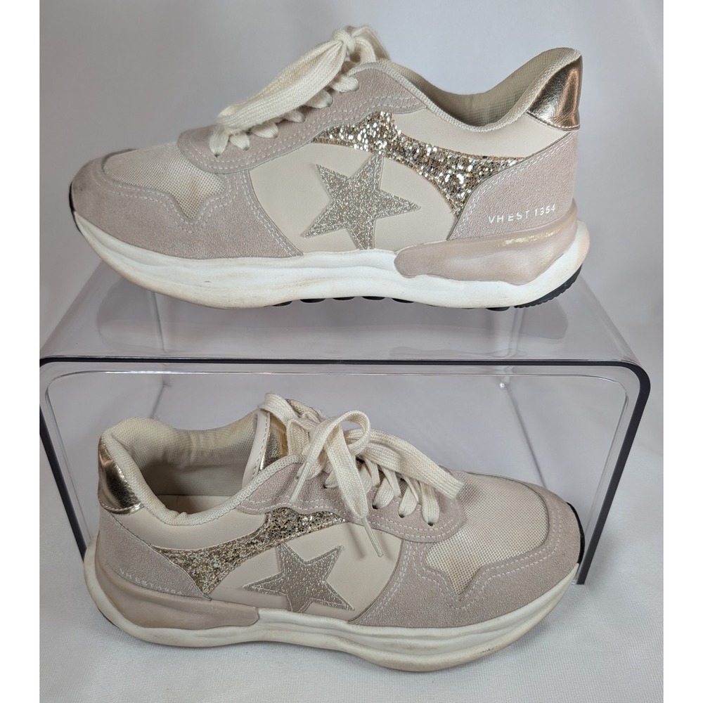 Vintage Havana Run Nude Glitter Star Sneakers Womens 8.5 Gold Metallic Low Top